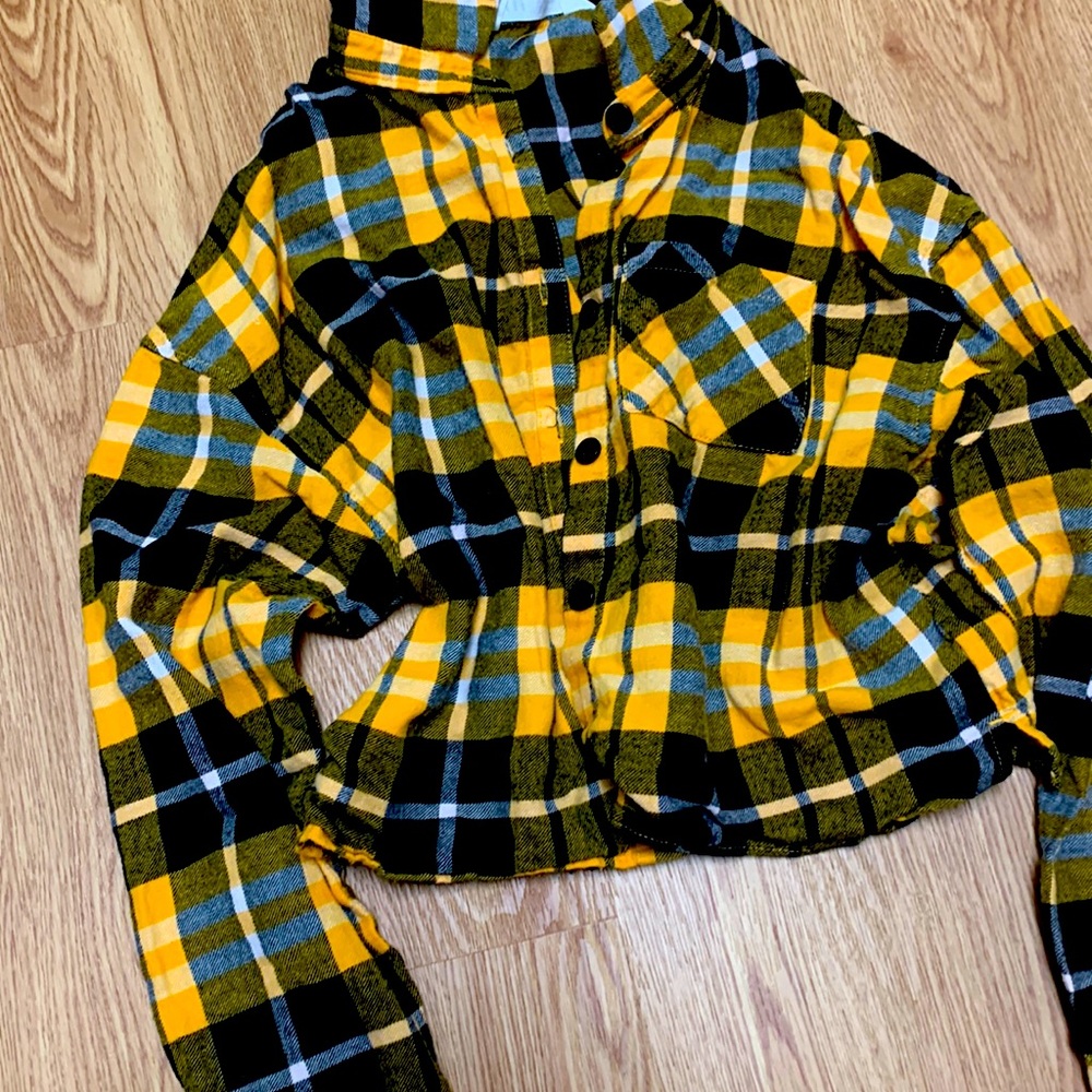 yellow and black flannel crop top